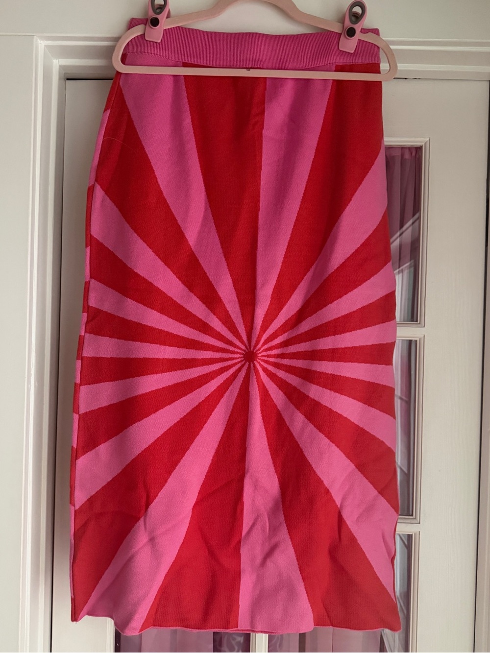 Burnt Toast Vibrant Pink and Red Spiral Knit Midi Skirt - Picture 5 of 8